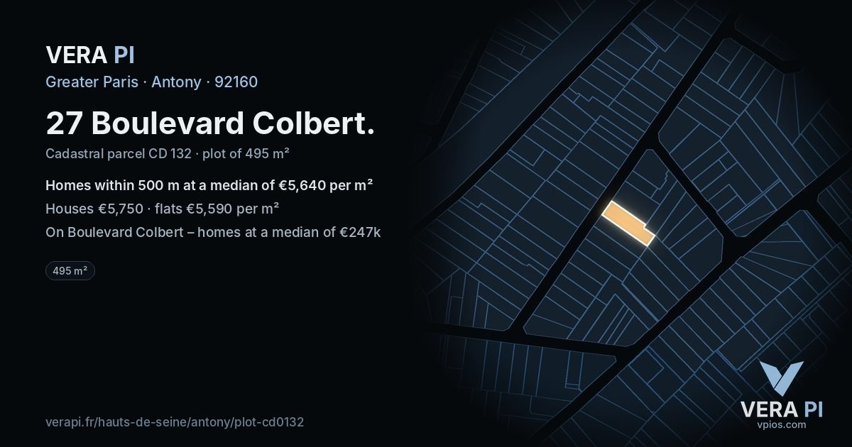 27 Boulevard Colbert, Antony at night – the plot lit, the parcels around coloured by the prices near them