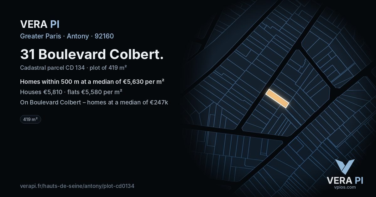 31 Boulevard Colbert, Antony at night – the plot lit, the parcels around coloured by the prices near them