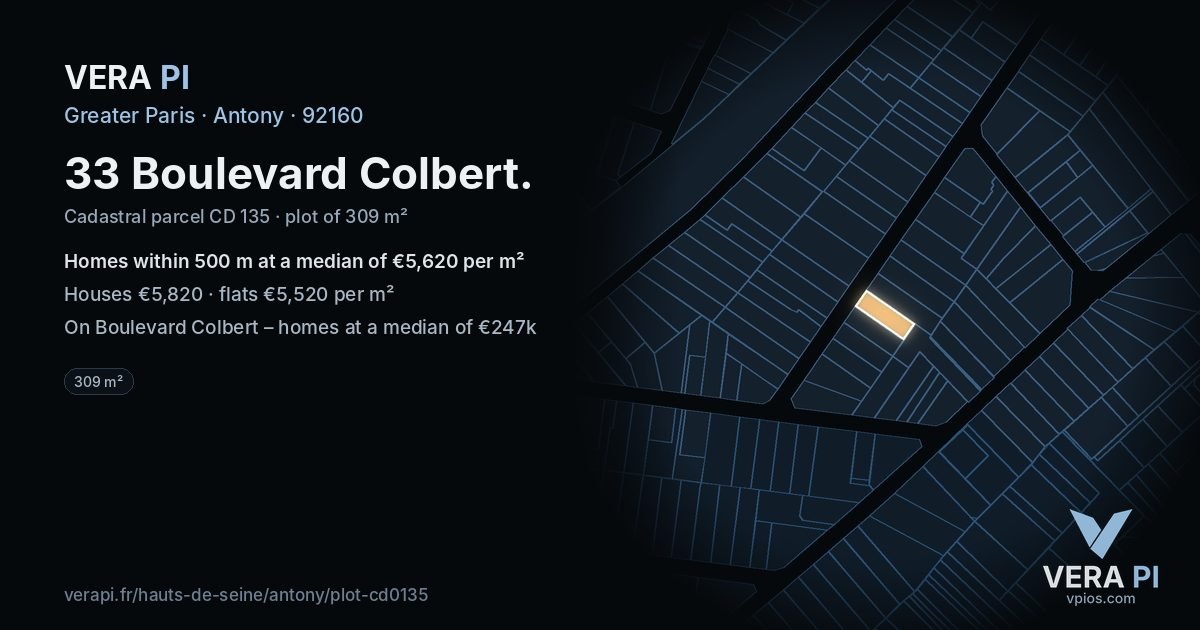 33 Boulevard Colbert, Antony at night – the plot lit, the parcels around coloured by the prices near them