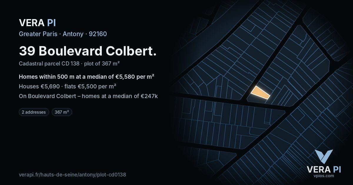 39 Boulevard Colbert, Antony at night – the plot lit, the parcels around coloured by the prices near them