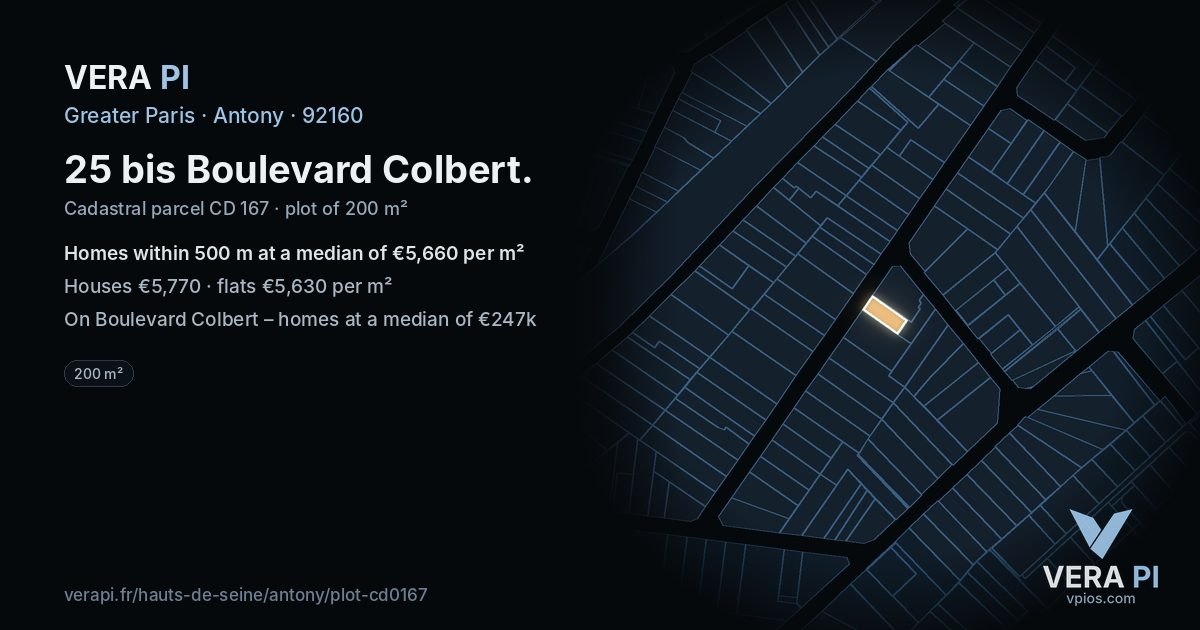 25 bis Boulevard Colbert, Antony at night – the plot lit, the parcels around coloured by the prices near them