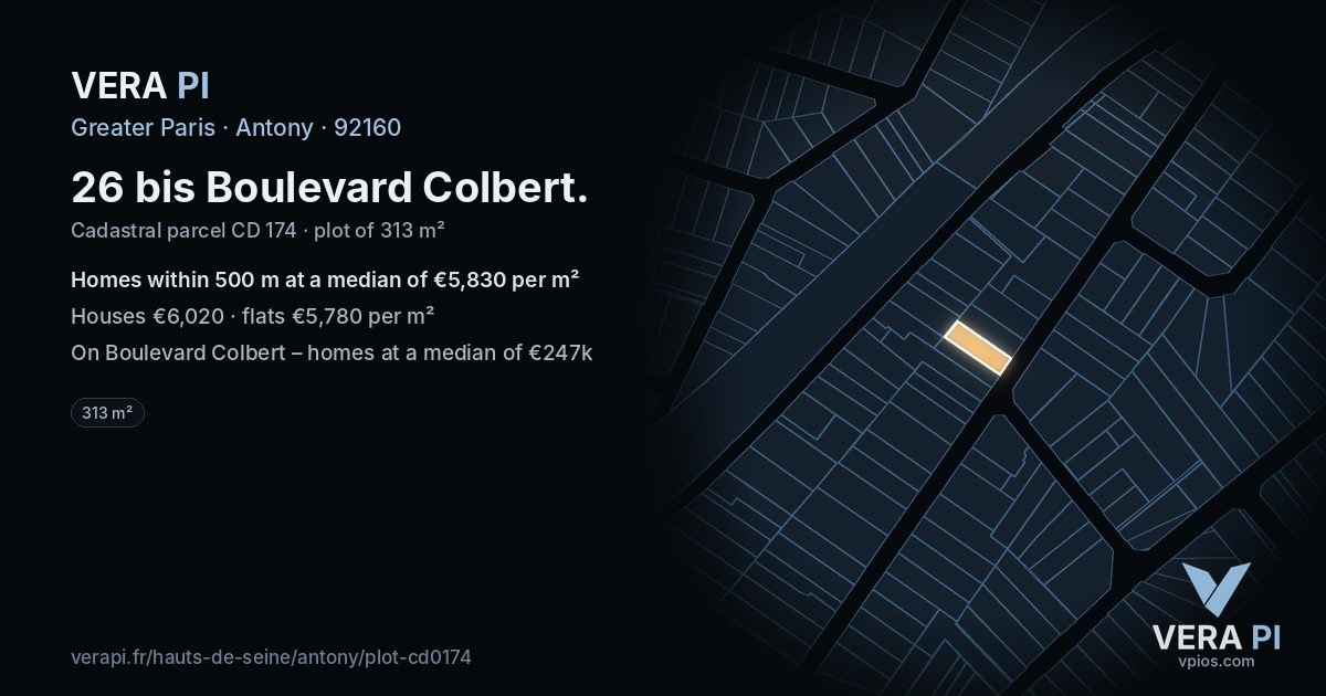 26 bis Boulevard Colbert, Antony at night – the plot lit, the parcels around coloured by the prices near them