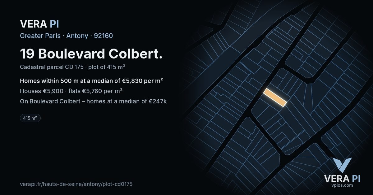 19 Boulevard Colbert, Antony at night – the plot lit, the parcels around coloured by the prices near them