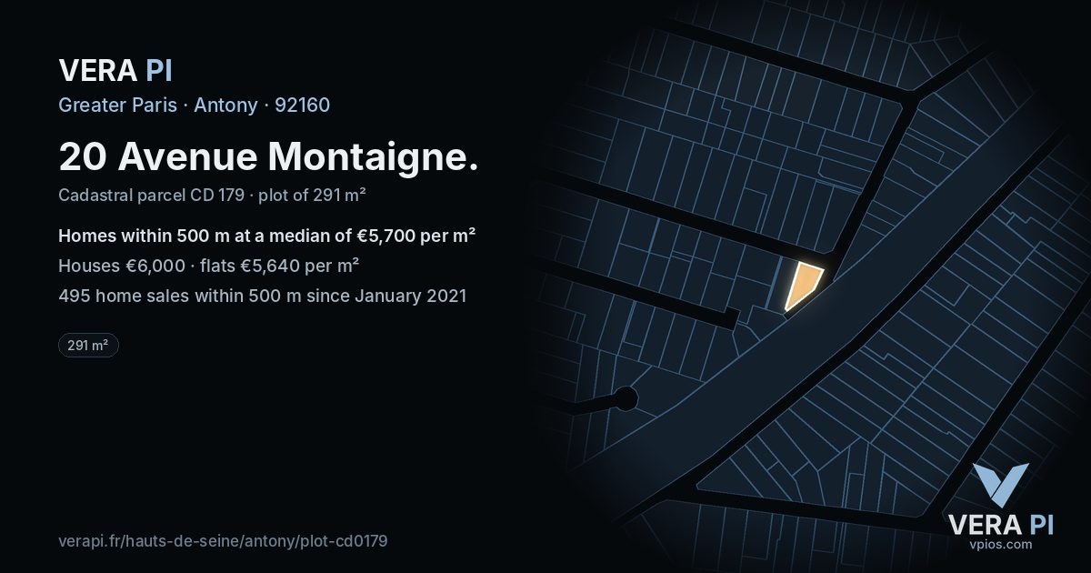 20 Avenue Montaigne, Antony at night – the plot lit, the parcels around coloured by the prices near them