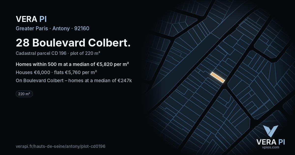 28 Boulevard Colbert, Antony at night – the plot lit, the parcels around coloured by the prices near them