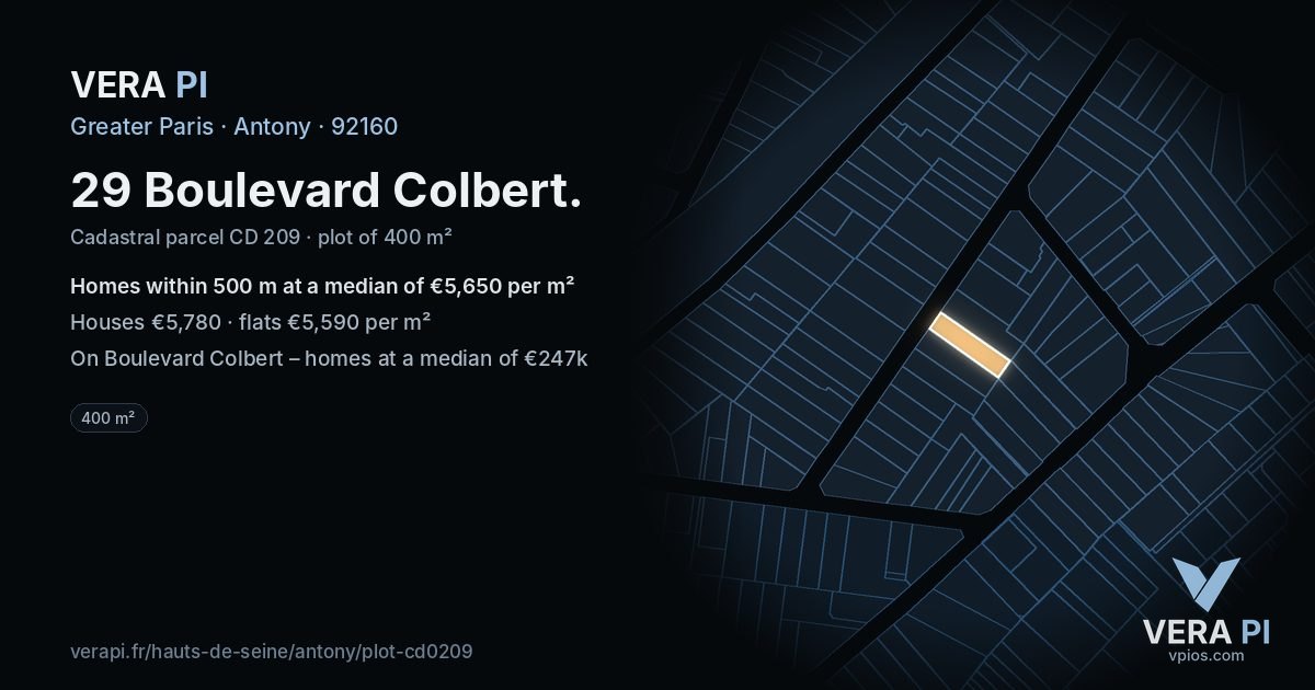 29 Boulevard Colbert, Antony at night – the plot lit, the parcels around coloured by the prices near them
