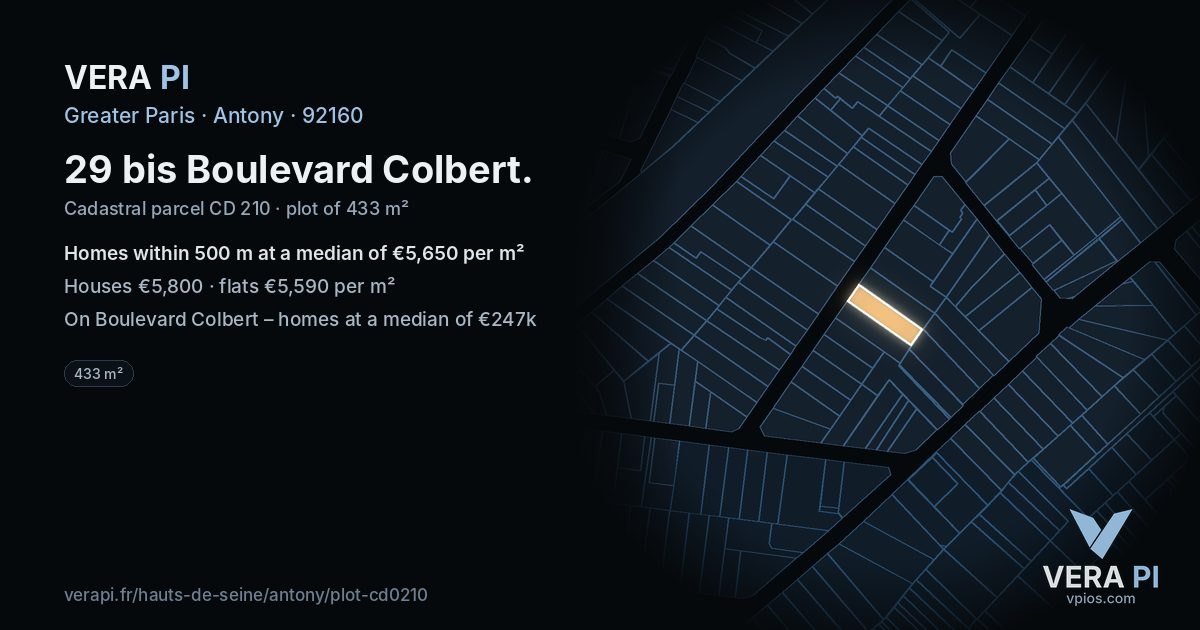 29 bis Boulevard Colbert, Antony at night – the plot lit, the parcels around coloured by the prices near them