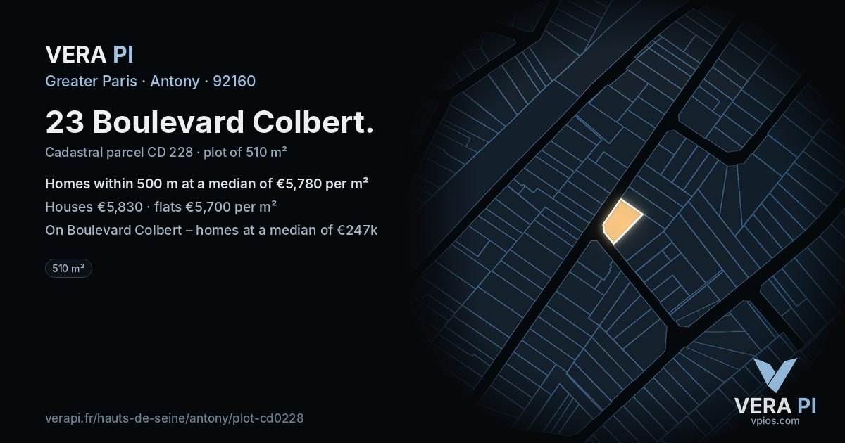 23 Boulevard Colbert, Antony at night – the plot lit, the parcels around coloured by the prices near them