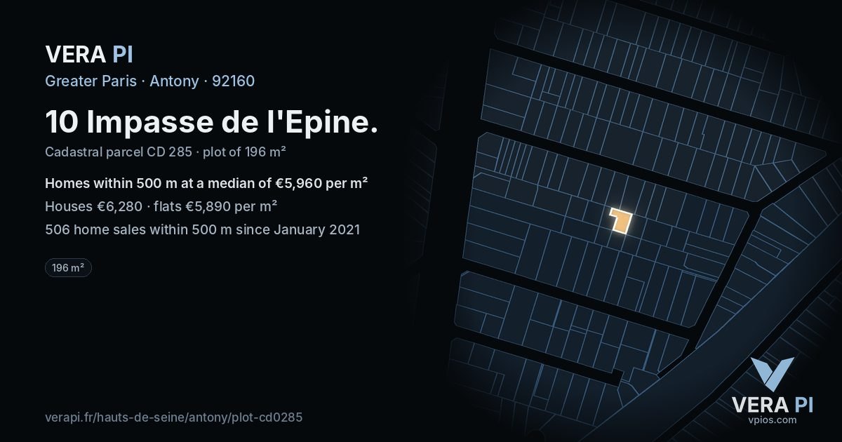 10 Impasse de l'Epine, Antony at night – the plot lit, the parcels around coloured by the prices near them
