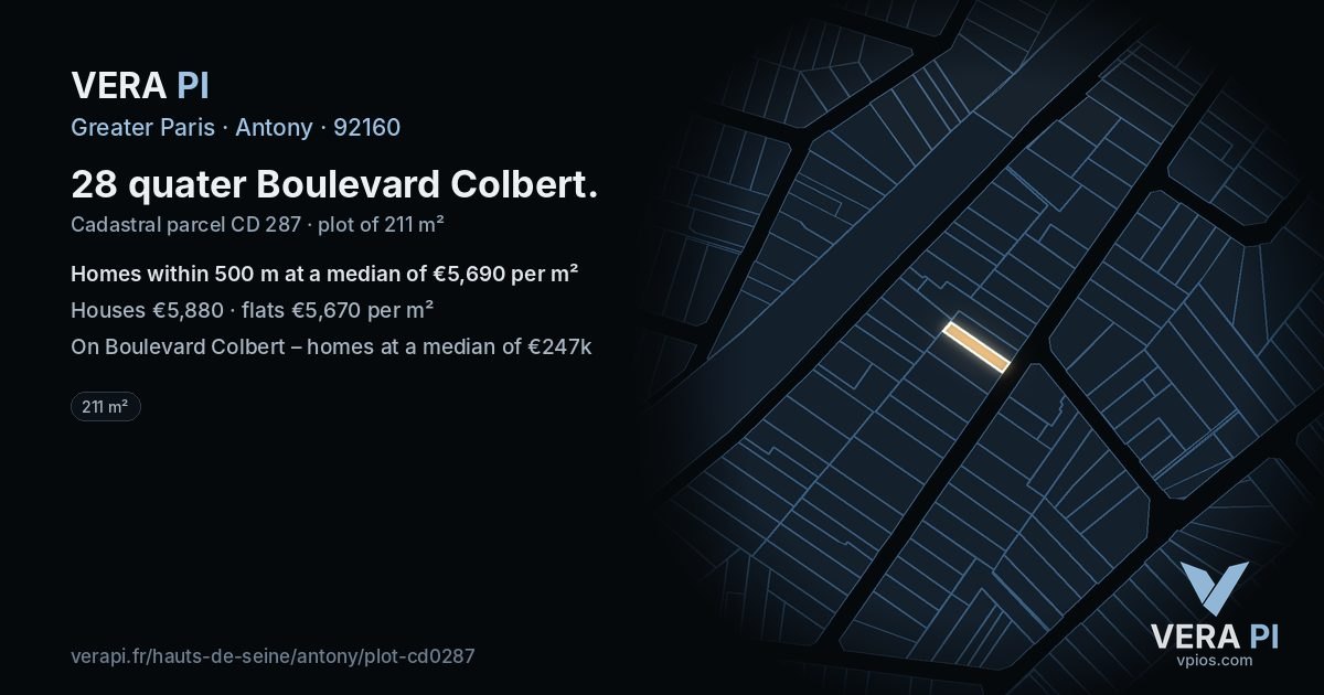 28 quater Boulevard Colbert, Antony at night – the plot lit, the parcels around coloured by the prices near them