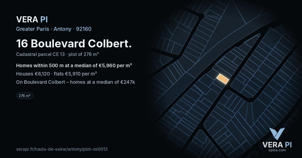 16 Boulevard Colbert, Antony at night – the plot lit, the parcels around coloured by the prices near them