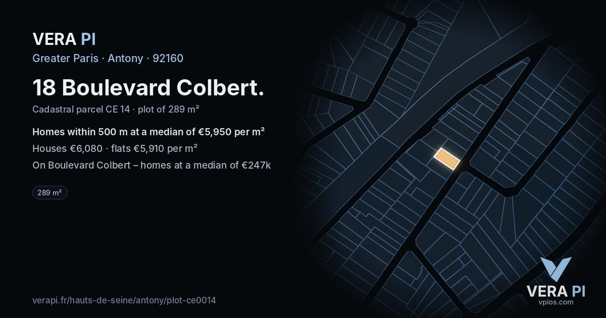 18 Boulevard Colbert, Antony at night – the plot lit, the parcels around coloured by the prices near them