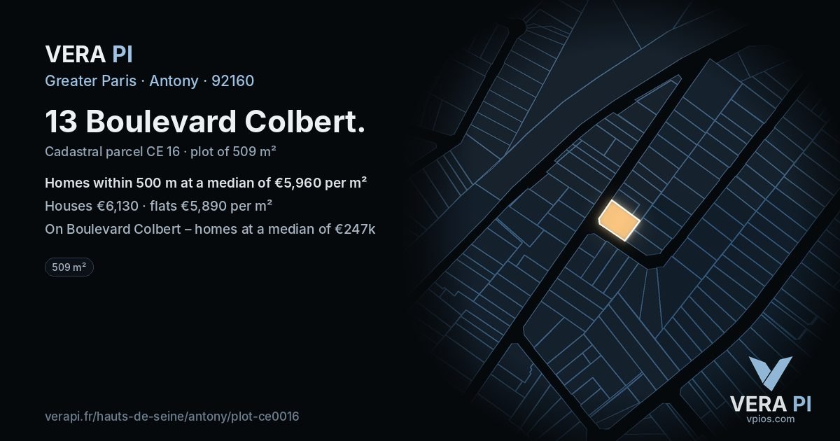 13 Boulevard Colbert, Antony at night – the plot lit, the parcels around coloured by the prices near them