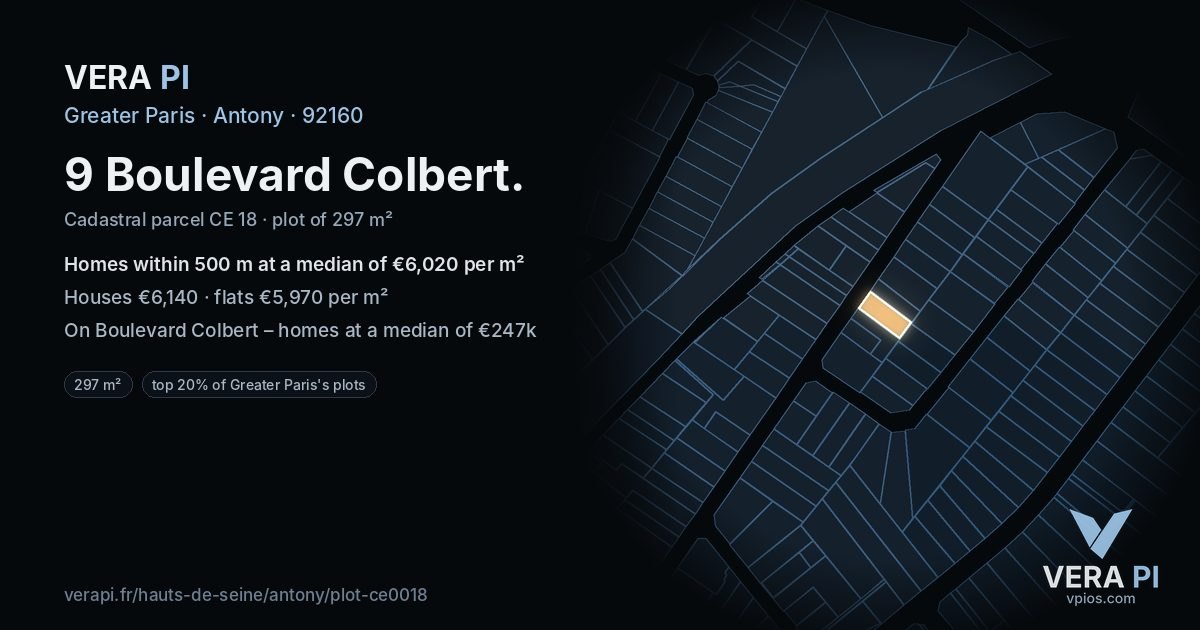 9 Boulevard Colbert, Antony at night – the plot lit, the parcels around coloured by the prices near them