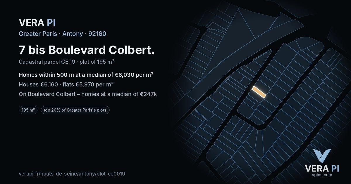 7 bis Boulevard Colbert, Antony at night – the plot lit, the parcels around coloured by the prices near them