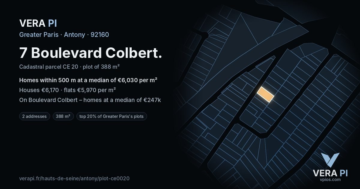7 Boulevard Colbert, Antony at night – the plot lit, the parcels around coloured by the prices near them