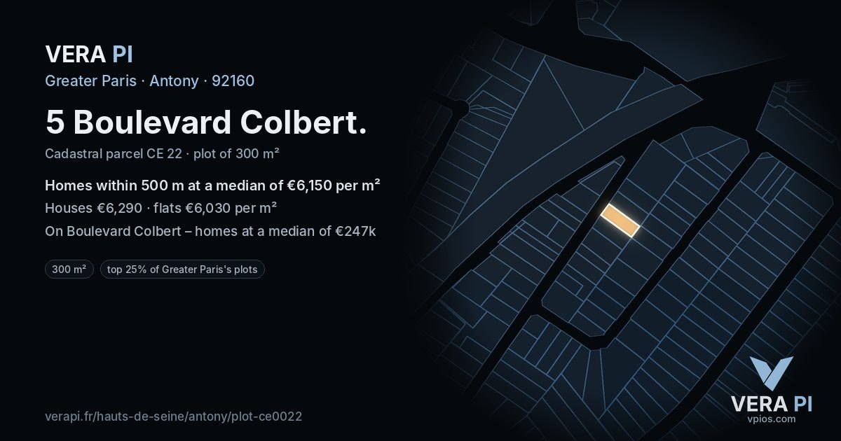 5 Boulevard Colbert, Antony at night – the plot lit, the parcels around coloured by the prices near them