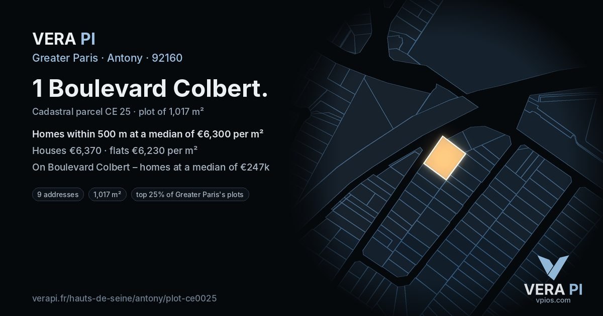 1 Boulevard Colbert, Antony at night – the plot lit, the parcels around coloured by the prices near them