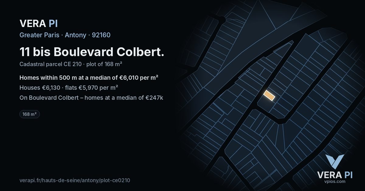 11 bis Boulevard Colbert, Antony at night – the plot lit, the parcels around coloured by the prices near them