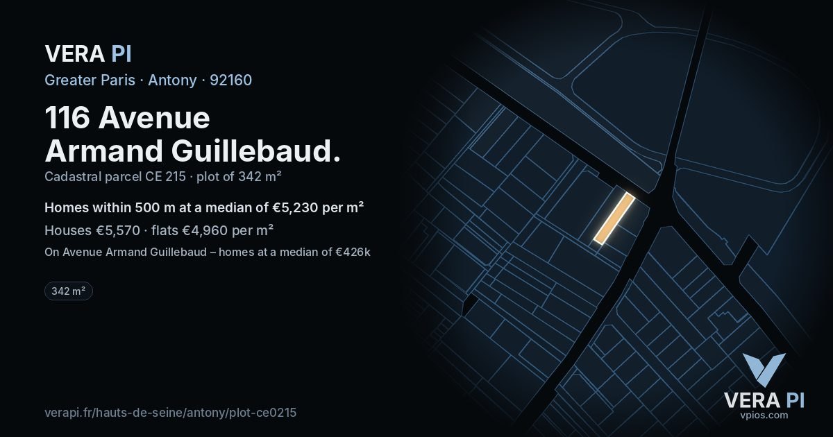 116 Avenue Armand Guillebaud, Antony at night – the plot lit, the parcels around coloured by the prices near them