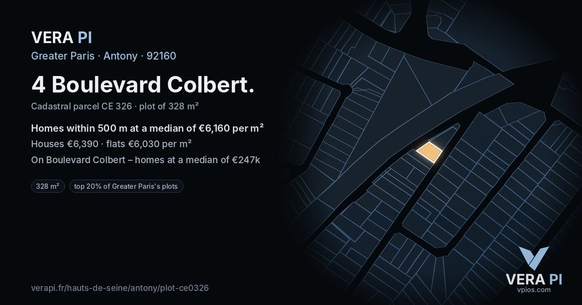 4 Boulevard Colbert, Antony at night – the plot lit, the parcels around coloured by the prices near them