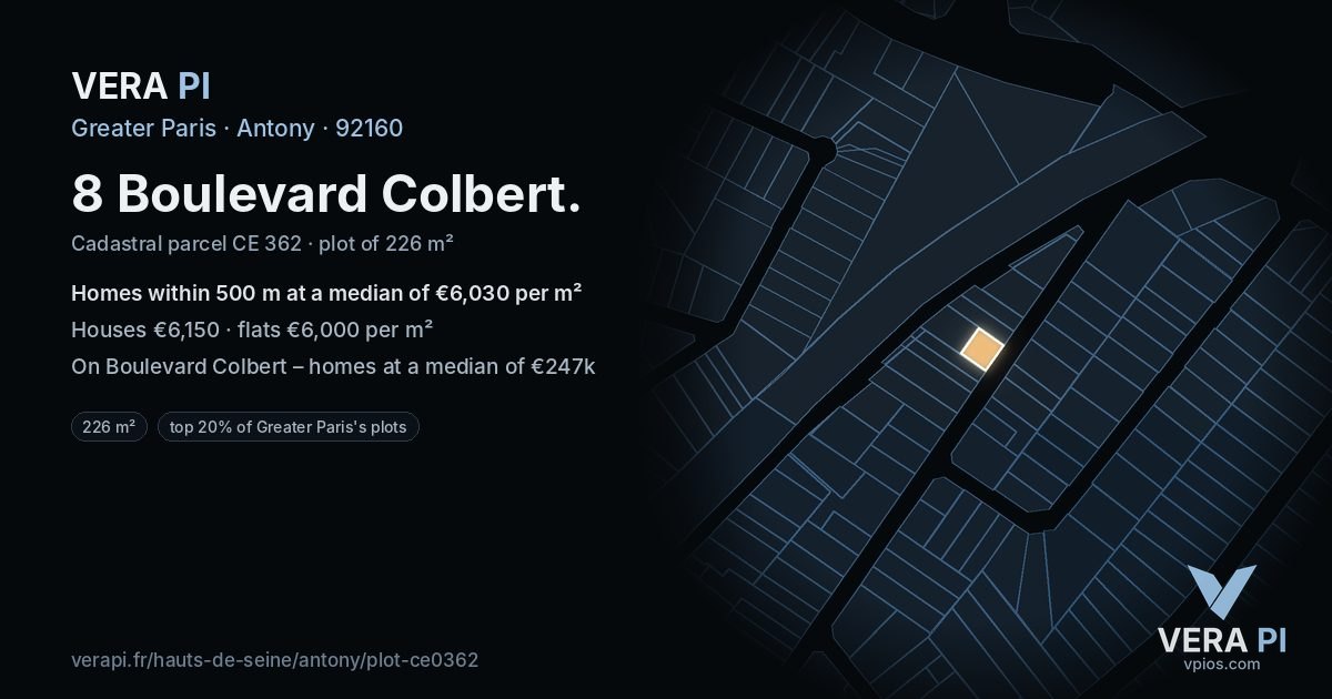 8 Boulevard Colbert, Antony at night – the plot lit, the parcels around coloured by the prices near them