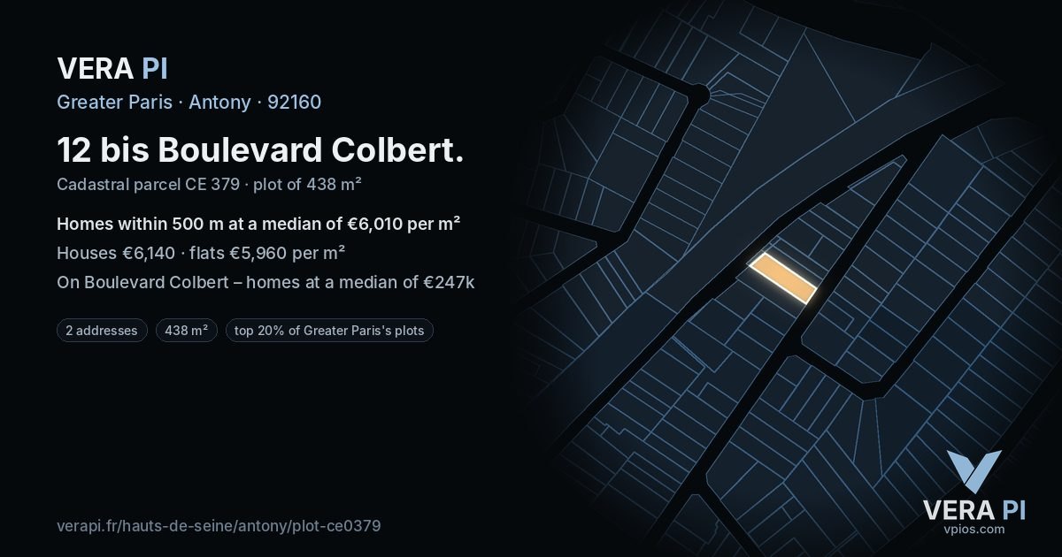 12 bis Boulevard Colbert, Antony at night – the plot lit, the parcels around coloured by the prices near them