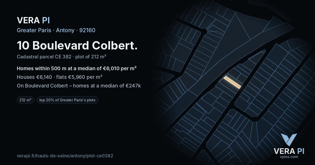 10 Boulevard Colbert, Antony at night – the plot lit, the parcels around coloured by the prices near them