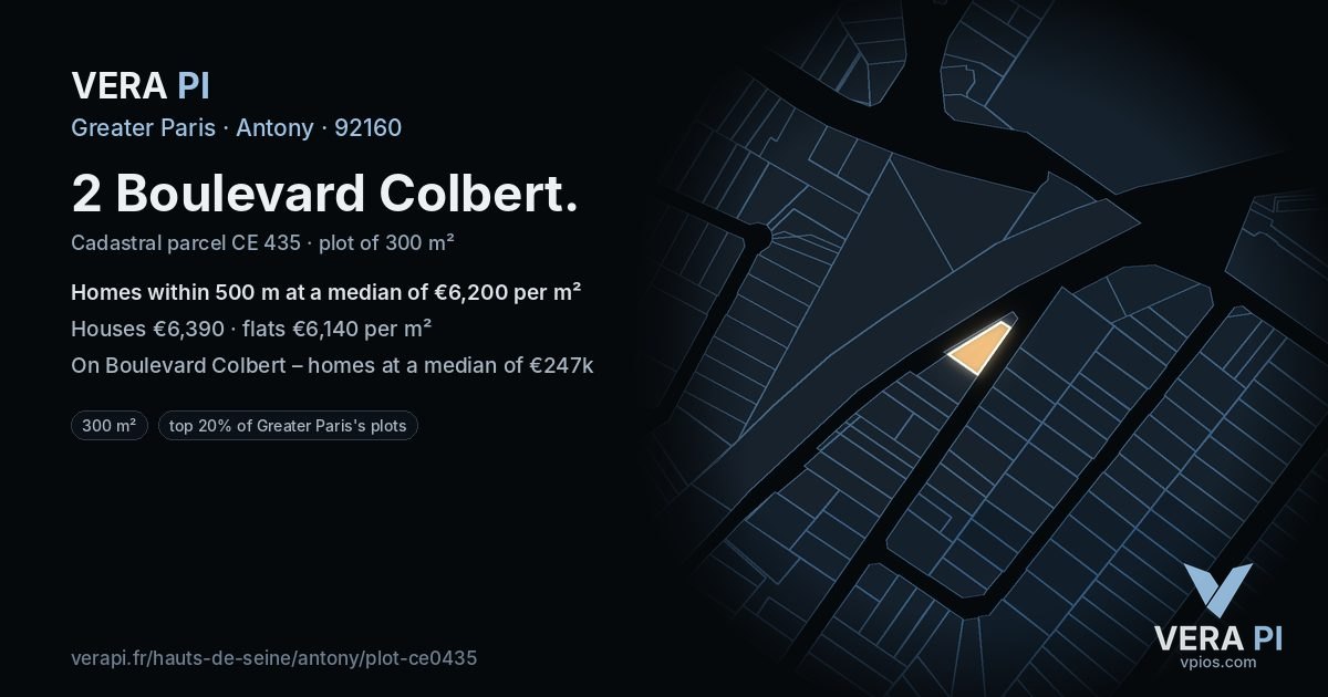 2 Boulevard Colbert, Antony at night – the plot lit, the parcels around coloured by the prices near them