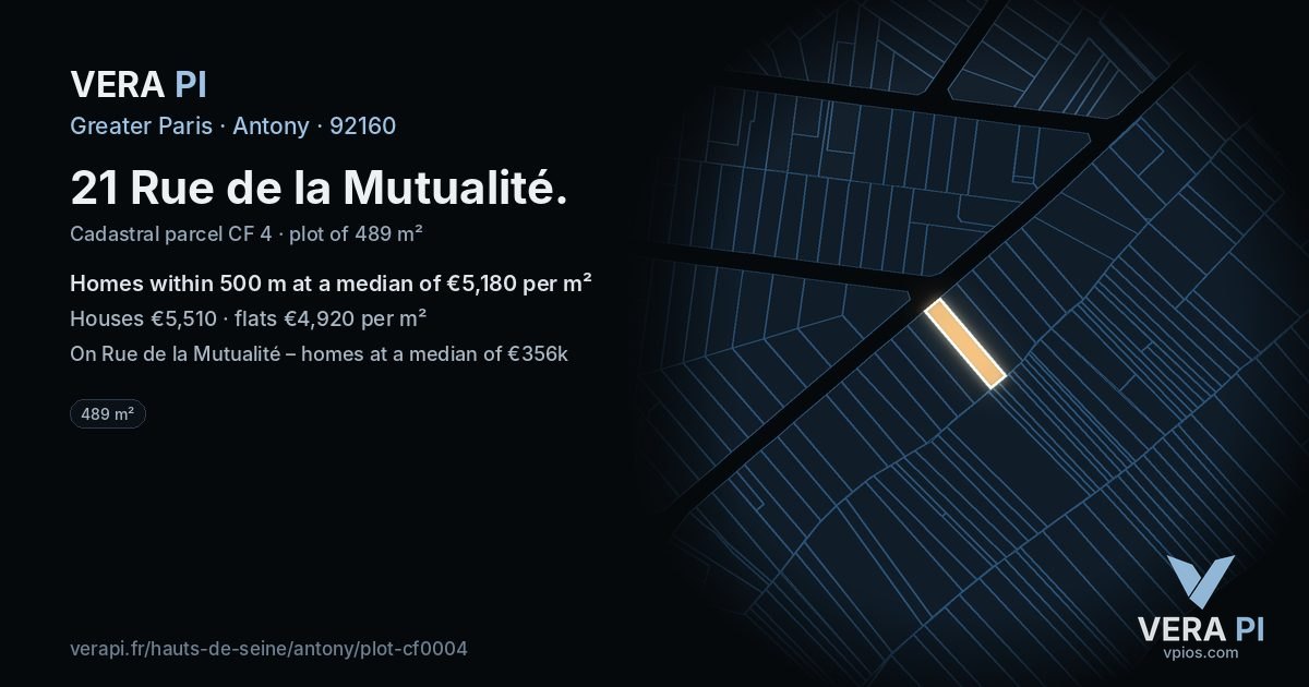 21 Rue de la Mutualité, Antony at night – the plot lit, the parcels around coloured by the prices near them