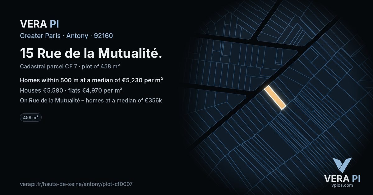 15 Rue de la Mutualité, Antony at night – the plot lit, the parcels around coloured by the prices near them