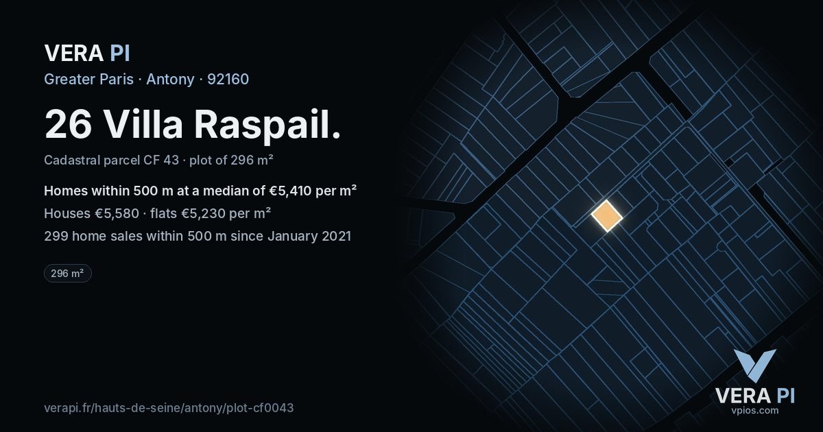 26 Villa Raspail, Antony at night – the plot lit, the parcels around coloured by the prices near them
