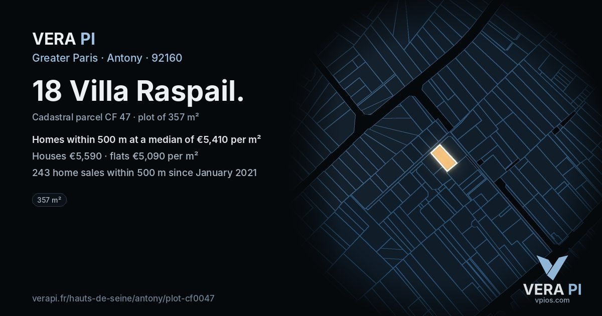 18 Villa Raspail, Antony at night – the plot lit, the parcels around coloured by the prices near them
