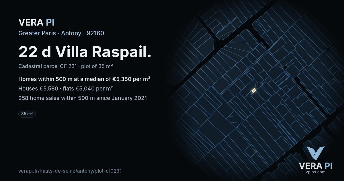 22 d Villa Raspail, Antony at night – the plot lit, the parcels around coloured by the prices near them