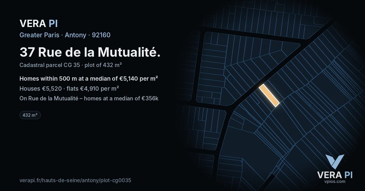 37 Rue de la Mutualité, Antony at night – the plot lit, the parcels around coloured by the prices near them