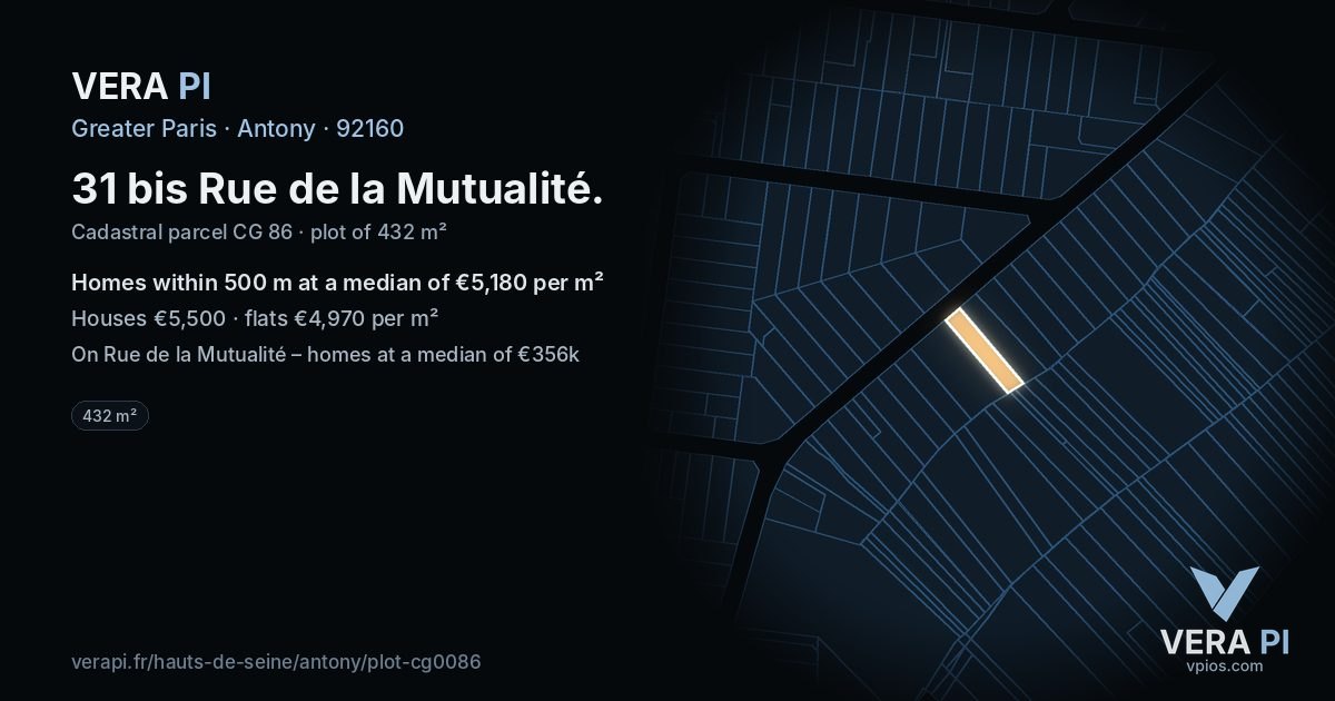 31 bis Rue de la Mutualité, Antony at night – the plot lit, the parcels around coloured by the prices near them