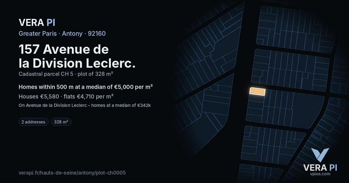 157 Avenue de la Division Leclerc, Antony at night – the plot lit, the parcels around coloured by the prices near them