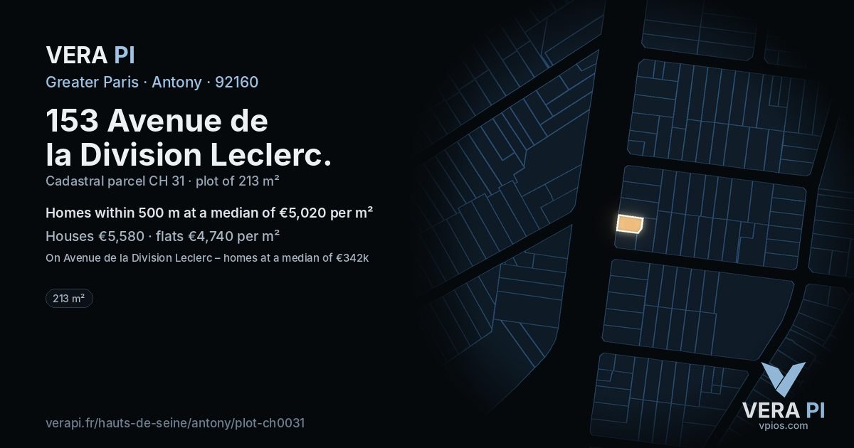 153 Avenue de la Division Leclerc, Antony at night – the plot lit, the parcels around coloured by the prices near them