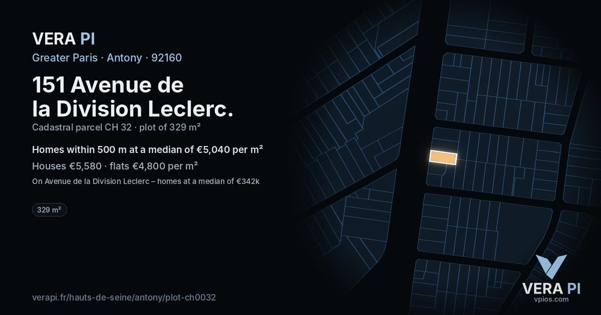 151 Avenue de la Division Leclerc, Antony at night – the plot lit, the parcels around coloured by the prices near them