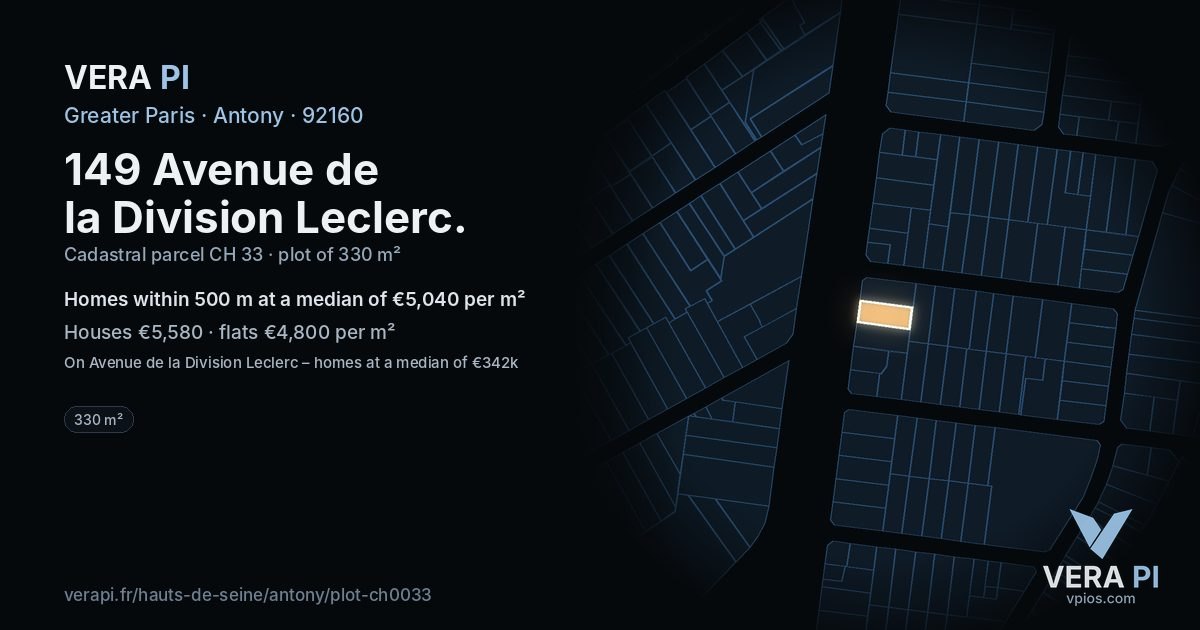 149 Avenue de la Division Leclerc, Antony at night – the plot lit, the parcels around coloured by the prices near them