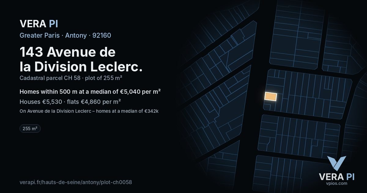 143 Avenue de la Division Leclerc, Antony at night – the plot lit, the parcels around coloured by the prices near them