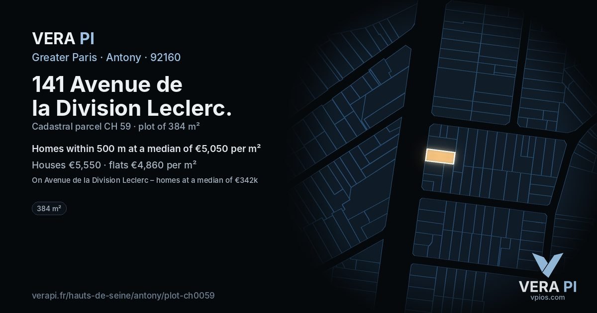 141 Avenue de la Division Leclerc, Antony at night – the plot lit, the parcels around coloured by the prices near them