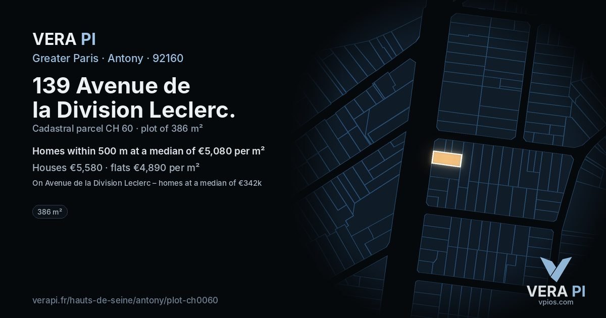 139 Avenue de la Division Leclerc, Antony at night – the plot lit, the parcels around coloured by the prices near them