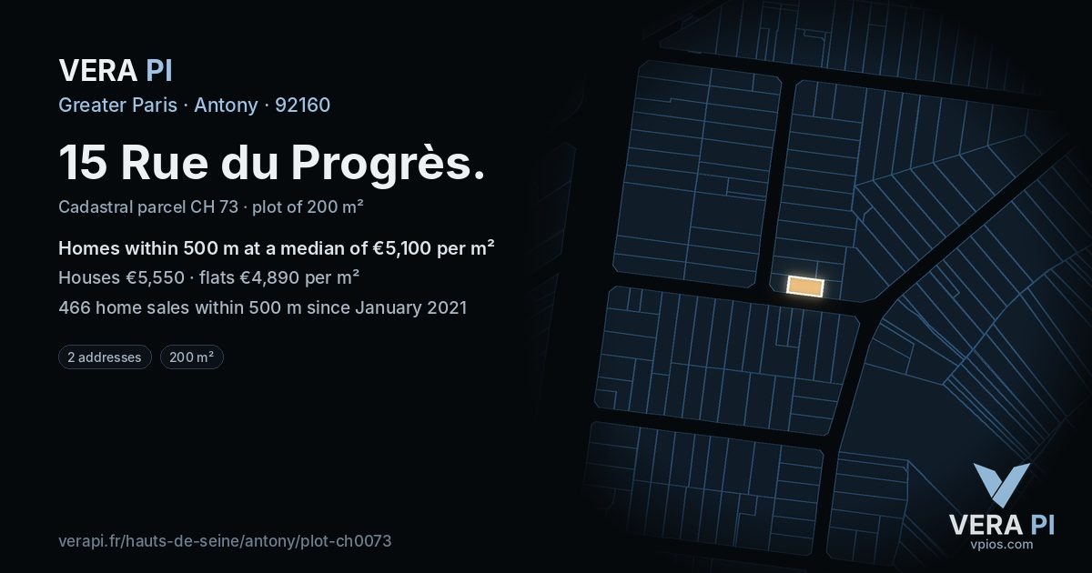 15 Rue du Progrès, Antony at night – the plot lit, the parcels around coloured by the prices near them