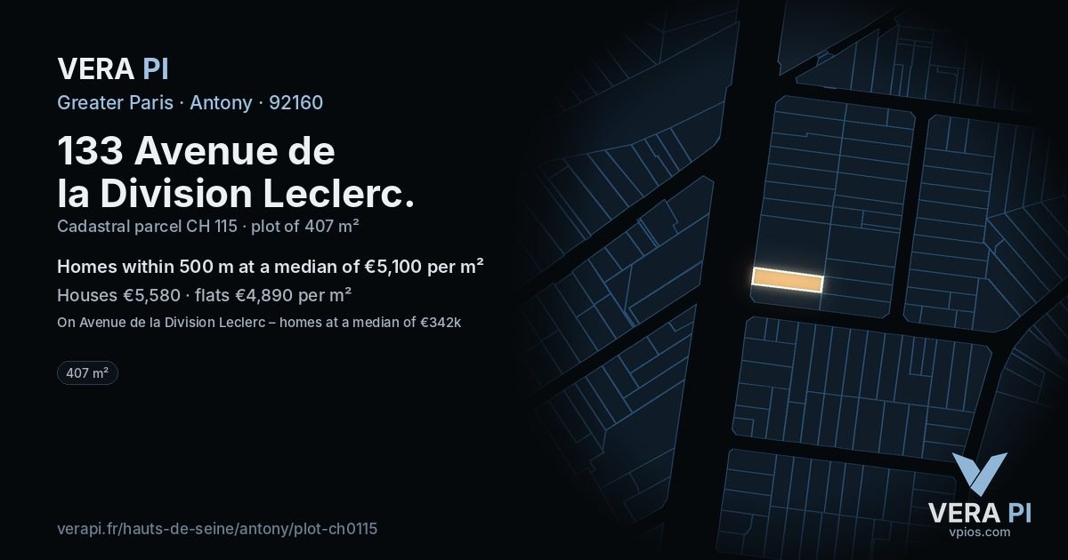 133 Avenue de la Division Leclerc, Antony at night – the plot lit, the parcels around coloured by the prices near them