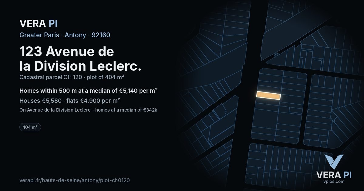 123 Avenue de la Division Leclerc, Antony at night – the plot lit, the parcels around coloured by the prices near them