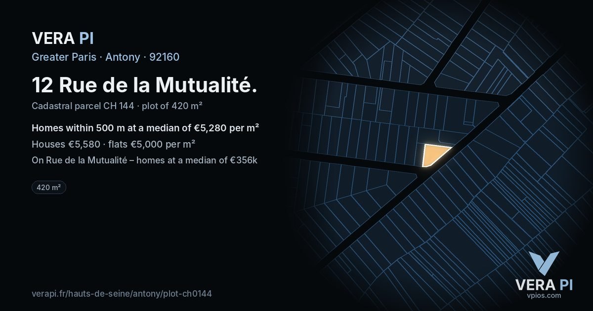 12 Rue de la Mutualité, Antony at night – the plot lit, the parcels around coloured by the prices near them