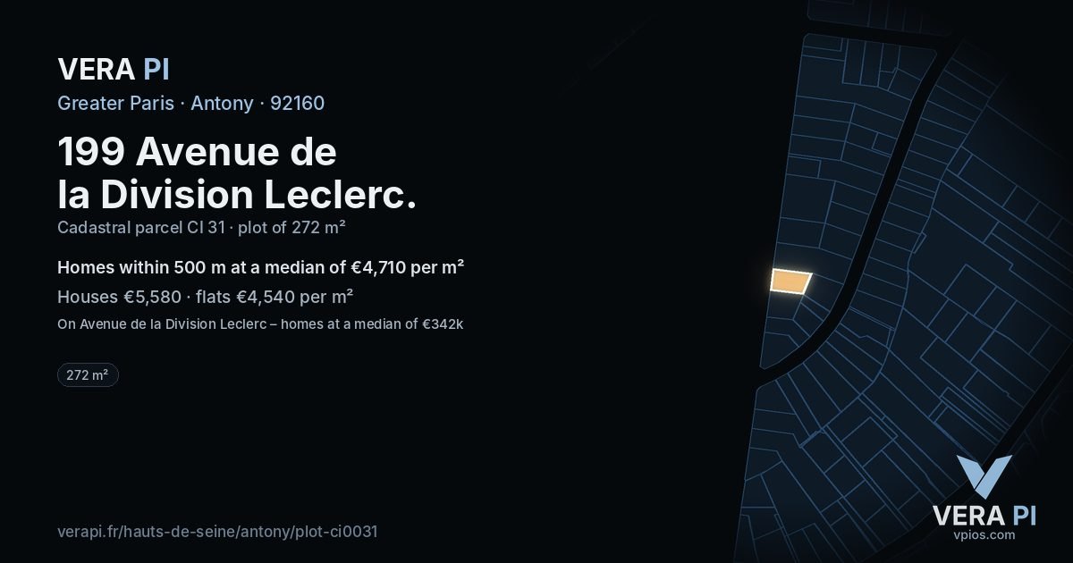 199 Avenue de la Division Leclerc, Antony at night – the plot lit, the parcels around coloured by the prices near them