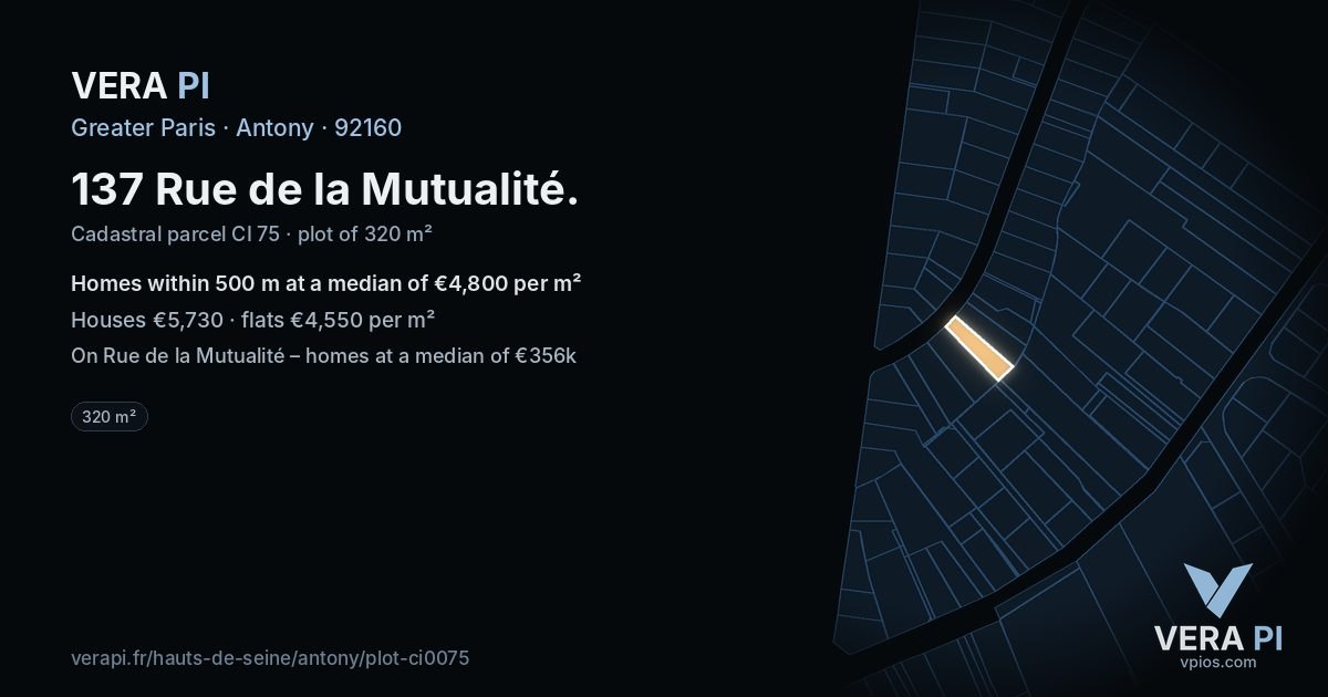137 Rue de la Mutualité, Antony at night – the plot lit, the parcels around coloured by the prices near them