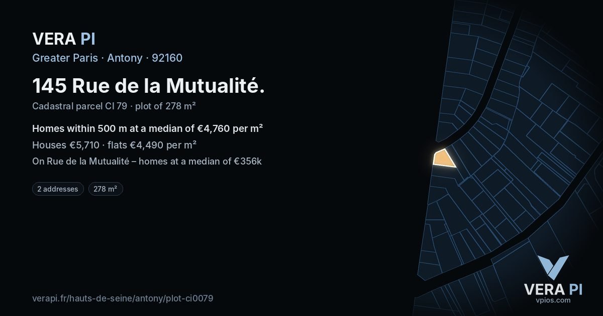 145 Rue de la Mutualité, Antony at night – the plot lit, the parcels around coloured by the prices near them